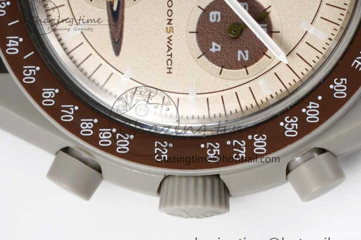 0427 Speedmaster Misson To Saturn 1:1 Best Edition Beige Dial On Nylon Strap Quartz Casual 7861